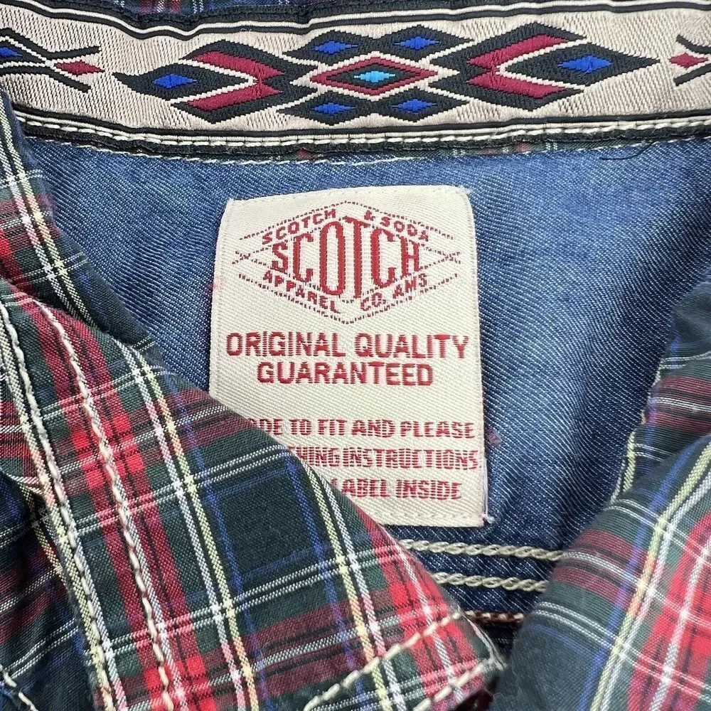Scotch & Soda Red Green Long Sleeve Plaid Shirt Size Large